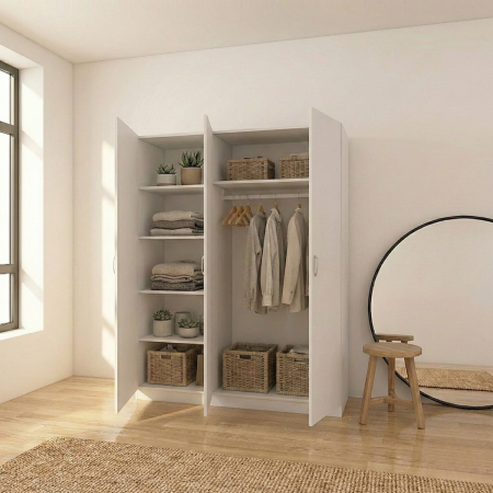 Dulap cu 3 usi - Dulap 3 usi L120 x A50 x H200cm, Culoare  Alb, Pal 18mm