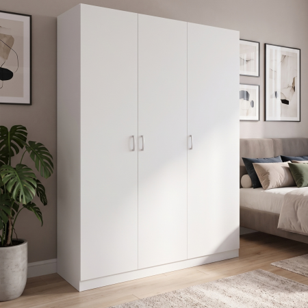 Dulap cu 3 usi - Dulap AlexaMob EC69 alb, 120 × 50 × 200 cm, cu trei uși, polițe și bară pentru umerașe