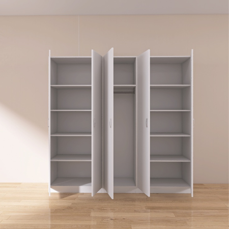 Dulap 5 usi cu rafturi si bara haine , H200 X L205 X A50cm, PAL 18mm, Culoare Alb [1]
