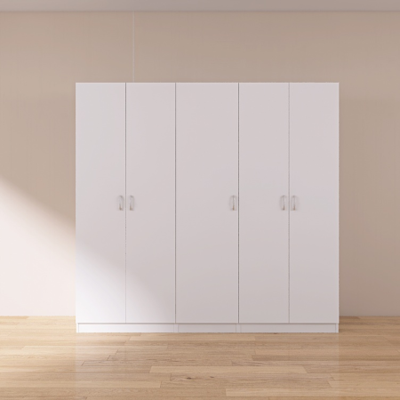 Dulap 5 usi cu rafturi si bara haine , H200 X L205 X A50cm, PAL 18mm, Culoare Alb [2]