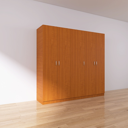 Dulap 5 usi cu rafturi si bara haine , H200 X L205 X A50cm, PAL 18mm, Culoare CIRES [2]