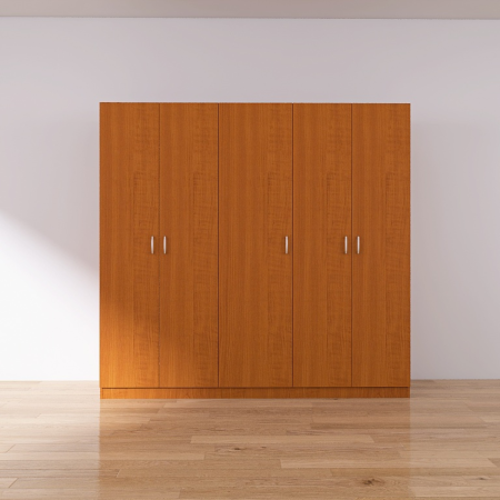 Dulap 5 usi cu rafturi si bara haine , H200 X L205 X A50cm, PAL 18mm, Culoare CIRES [1]