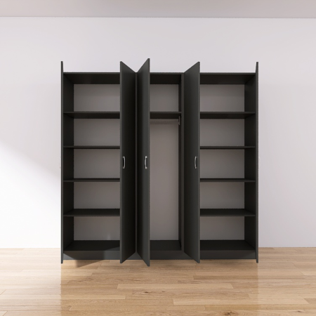 Dulap 5 usi cu rafturi si bara haine , H200 X L205 X A50cm, PAL 18mm, Culoare GRI ANTRACIT [1]
