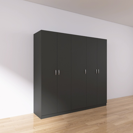 Dulap 6 usi - Dulap 5 usi cu rafturi si bara haine , H200 X L205 X A50cm, PAL 18mm, Culoare GRI ANTRACIT