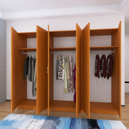 Dulap 6 usi - Dulap cu 6 usi cu bara haine si rafturi, H200 X L240 X A50cm, PAL 18mm, Culoare Cires