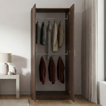 Dulap EC63 Wenge cu două uși și două bare pentru haine, 80 × 50 × 200 cm [1]