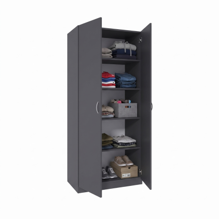 Dulap AlexaMob ALXC446 gri antracit cu oglindă și 4 rafturi, 80 × 50 × 200 cm [1]