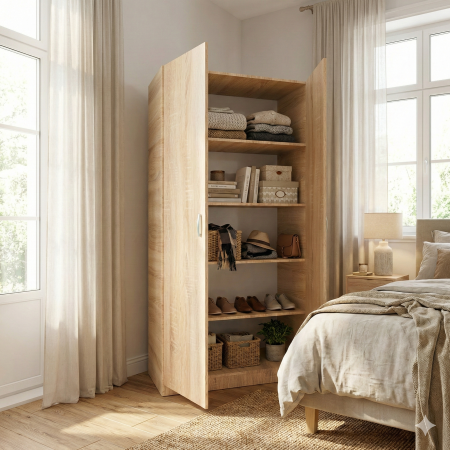 Dulap cu 2 usi - Dulap cu 4 rafturi, H200 X L80 X A50cm, PAL 18mm, Culoare Stejar Sonoma