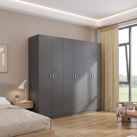 Dulap 6 usi - Dulap AlexaMob ALXC453 Gri Antracit, 6 uși, 240 × 50 × 200 cm