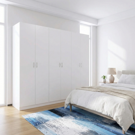 Dulap 6 usi - Dulap cu 6 usi cu bara haine si rafturi, H200 X L240 X A50cm, PAL 18mm, Culoare Alb