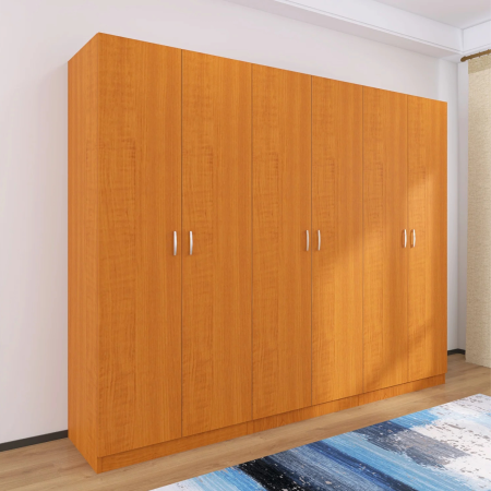 Dulap 6 usi - Dulap cu 6 usi cu bara haine si rafturi, H200 X L240 X A50cm, PAL 18mm, Culoare Cires
