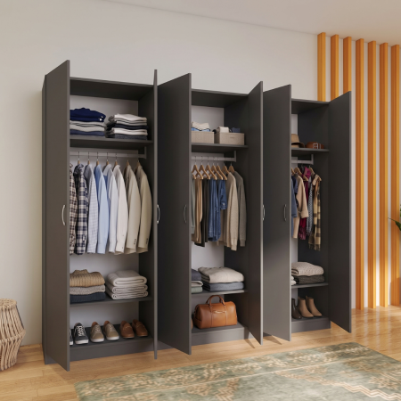 Dulap 6 usi - Dulap AlexaMob ALXC454 Gri Antracit, 6 uși, 240 × 50 × 200 cm