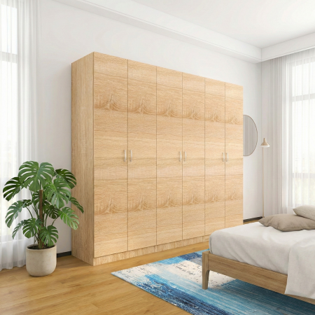 Dulap 6 usi - Dulap cu 6 usi cu rafturi, H200 X L240 X A50cm, PAL 18mm, Culoare Sonoma