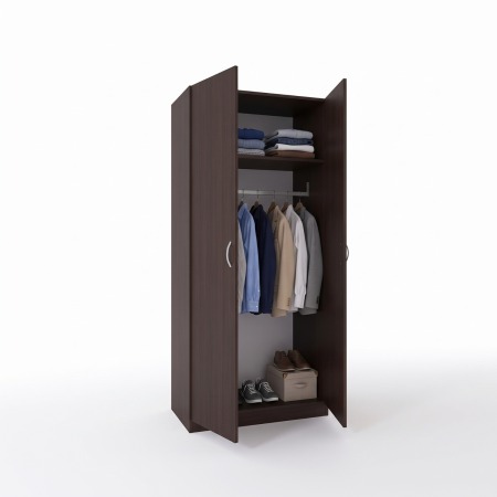 Dulap cu 2 usi - Dulap EC25 Wenge cu două uși, o poliță superioară și bară pentru haine, 80 × 50 × 200 cm