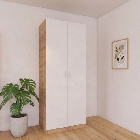 Dulap cu 2 usi - Dulap cu bara haine, H200 X L80 X A50cm, PAL 18mm, Culoare Sonoma -  Alb