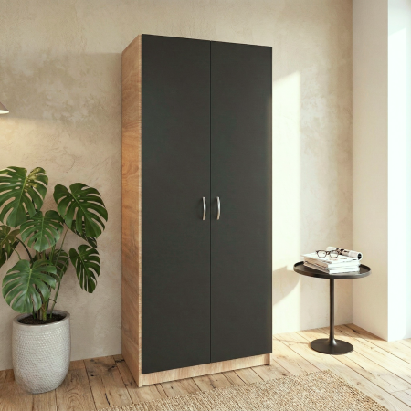 Cele mai vandute - Dulap cu bara haine, H200 X L80 X A50cm, PAL 18mm, Culoare Sonoma -  Gri Antracit
