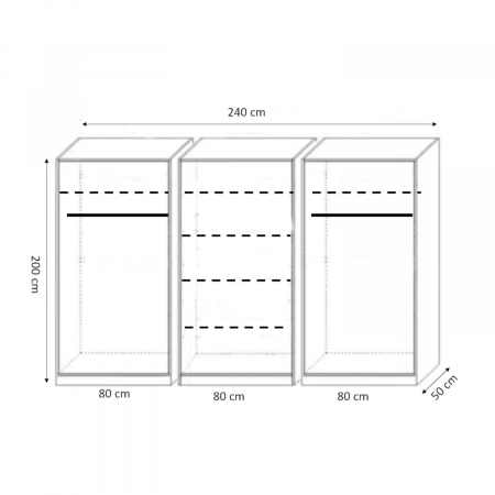 Dulap cu 6 usi cu bara haine si rafturi, H200 X L240 X A50cm, PAL 18mm, Culoare Alb [2]