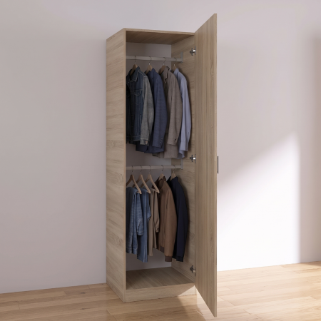 Dulap cu 1 usa - Dulap EC66 Stejar Sonoma cu o ușă și două bare pentru haine, 45 × 50 × 200 cm