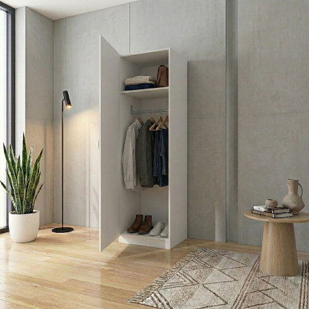 Dulap cu 1 usa - Dulap cu o usa si cu bara haine, H197 x L45 x A50 cm, PAL 18mm, Culoare Alb