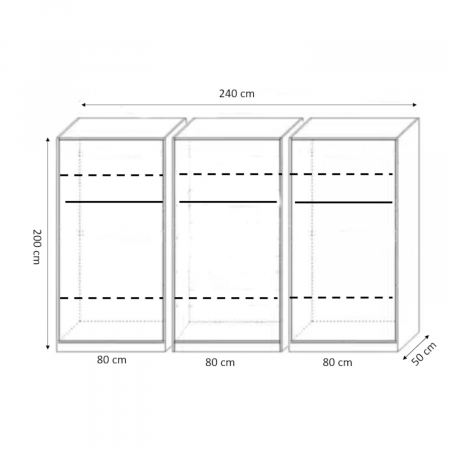 Dulap cu 6 usi cu bara haine si rafturi, H200 X L240 X A50cm, PAL 18mm, Culoare Alb [2]