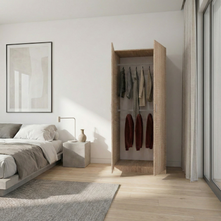 Dulap cu 2 usi - Dulap cu 2 Bara haine, H200 x L80 x A50cm, Culoare Sonoma, Pal 18mm