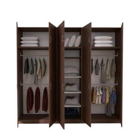 Dulap Dormitor cu Bara Haine si Rafturi, H240 X L205 X A50cm, Culoare Wenge ,Material Pal18mm [1]