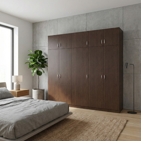 Cele mai vandute - Dulap Dormitor cu Bara Haine si Rafturi, H240 X L205 X A50cm, Culoare Wenge ,Material Pal18mm