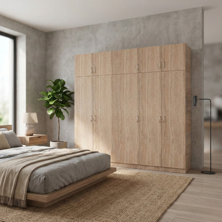 Dulap cu 3 usi - Dulap Dormitor Stejar Sonoma, H240 X L205 X A50cm, Material Pal18mm