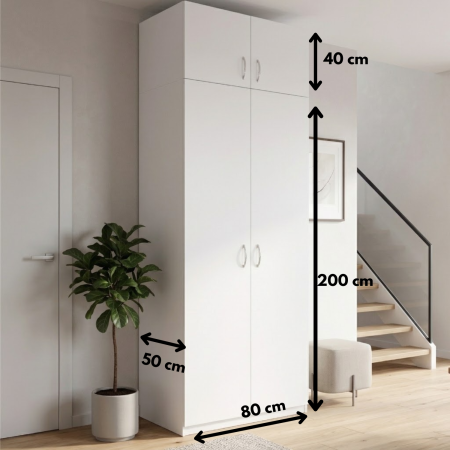 Dulap KIM cu Suprapozabil,  4 rafturi depozitare, H240 x L80 x A50cm, Culoare Alb, Pal 18mm [1]