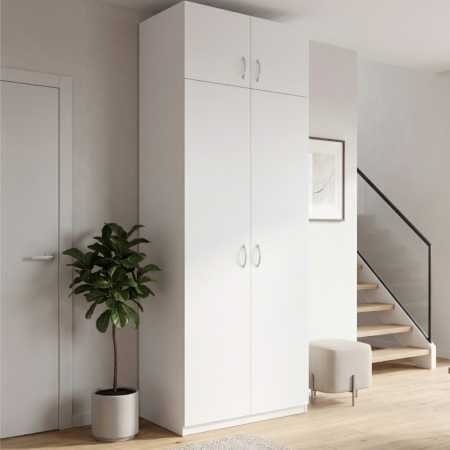 Dulapuri - Dulap KIM cu Suprapozabil,  4 rafturi depozitare, H240 x L80 x A50cm, Culoare Alb, Pal 18mm