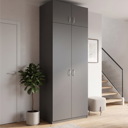Dulapuri - Dulap KIM cu Suprapozabil,  4 rafturi depozitare, H240 x L80 x A50cm, Culoare Gri Antracit, Pal 18mm