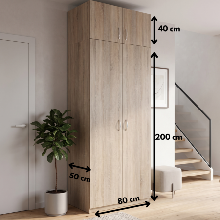 Dulap KIM cu Suprapozabil,  4 rafturi depozitare, H240 x L80 x A50cm, Culoare Stejar Sonoma, Pal 18mm [1]