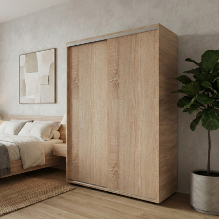 Dressinguri - Dulap usi culisante L160 x H200 x A60 cm, Culoare Stejar Sonoma, Pal 18mm, Cant ABS, Manere Aluminiu