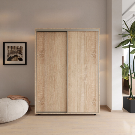 Dulap usi culisante L180 x H200 x A60 cm, Culoare Stejar Sonoma, Pal 18mm, Cant ABS, Manere Aluminiu [4]