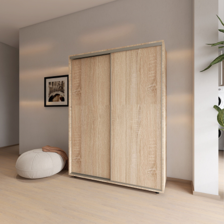 Dulap usi culisante L180 x H200 x A60 cm, Culoare Stejar Sonoma, Pal 18mm, Cant ABS, Manere Aluminiu [3]