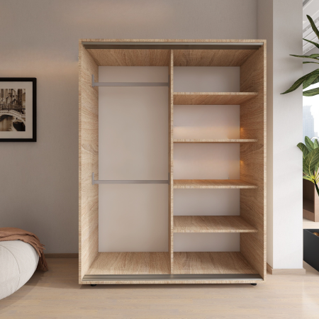 Dulap usi culisante L180 x H200 x A60 cm, Culoare Stejar Sonoma, Pal 18mm, Cant ABS, Manere Aluminiu [5]