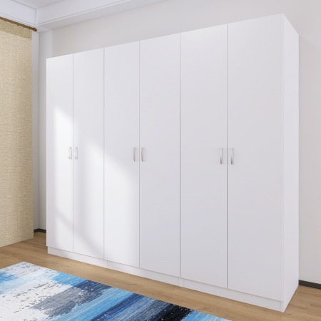 Dulap cu 6 usi cu bara haine si rafturi, H200 X L240 X A50cm, PAL 18mm, Culoare Alb [3]