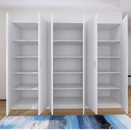 Dulap 6 usi - Dulap cu 6 usi cu bara haine si rafturi, H200 X L240 X A50cm, PAL 18mm, Culoare Alb