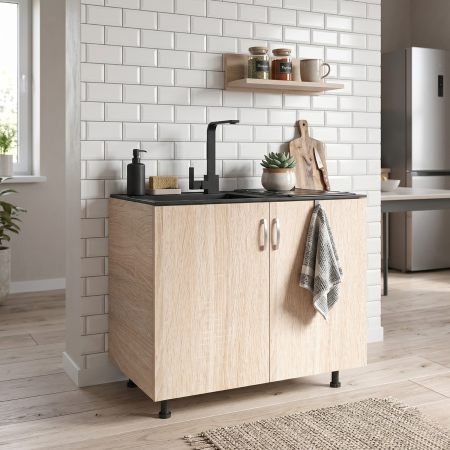 Corpuri Bucatarie Modulare - Masca Chiuveta L80xH90xA50cm, Culoare Stejar Sonoma, Material PAL 18mm