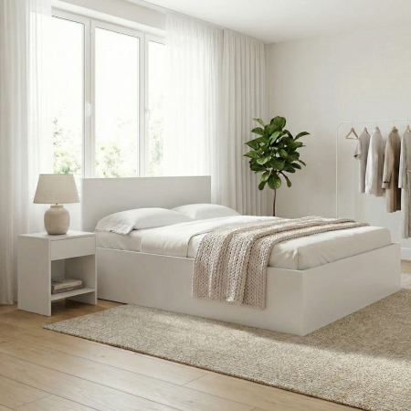 Paturi - Pat Mijloc 140 x 200 cm, Culoarea Alb, Pal 18mm