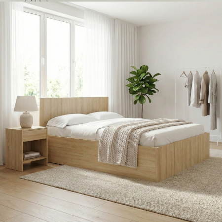 Paturi - Pat Mijloc 140 x 200 cm, Culoarea Stejar Sonoma, Pal 18mm