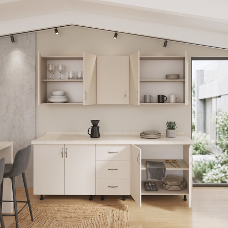 Bucatarii - Set Bucatarie 180 cm Lungime, PAL 18mm, Culoare Casmir, Blat termorezistent 2.8 cm Grosime