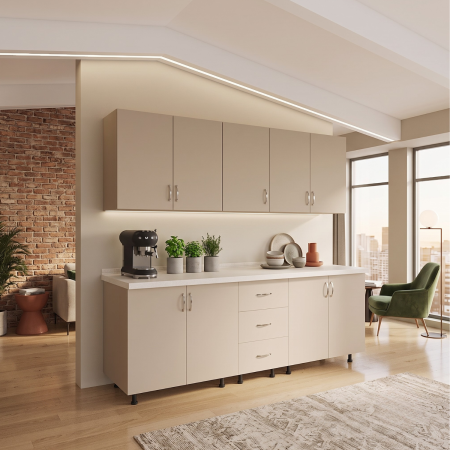 Bucatarii - Set Bucatarie 200 cm Lungime, PAL 18mm, Culoare Casmir, Blat termorezistent 2.8 cm Grosime