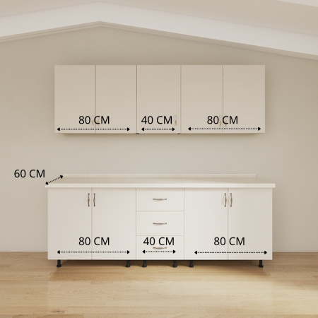 Set Bucatarie 200 cm Lungime, PAL 18mm, Culoare Casmir, Blat termorezistent 2.8 cm Grosime [2]
