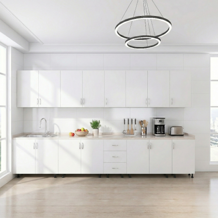 Bucatarii - Set Bucatarie 300 cm, Culoare Alb, Pal 18mm, Blat Termorezistent