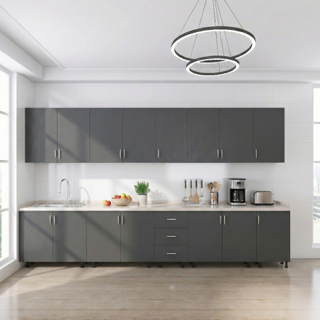 Bucatarii - Set Bucatarie 300 cm, Culoare Gri Antracit, Pal 18mm, Blat Termorezistent