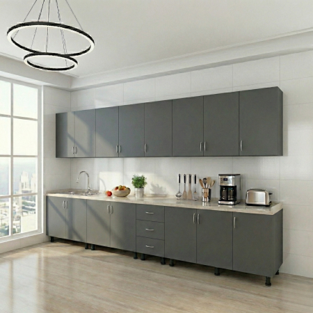 Set Bucatarie 300 cm, Culoare Gri Antracit, Pal 18mm, Blat Termorezistent [1]