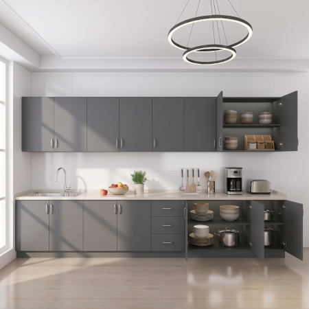 Set bucătărie AlexaMob C333 Gri Antracit, 300 cm, cu trei sertare și blat inclus [1]