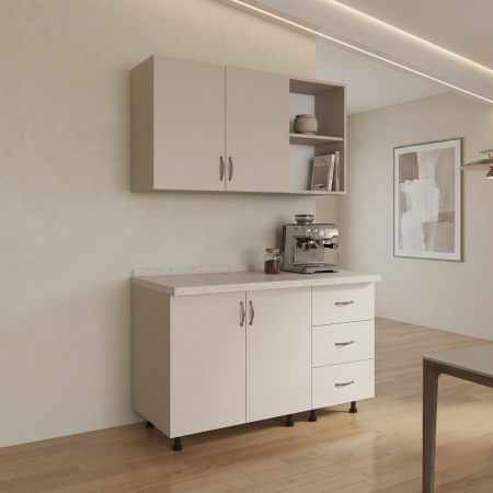 Bucatarii - Set Bucatraie 120 cm, Pal 18mm, Culoare Casmir, Blat Termorezistent 2,8cm Grosime