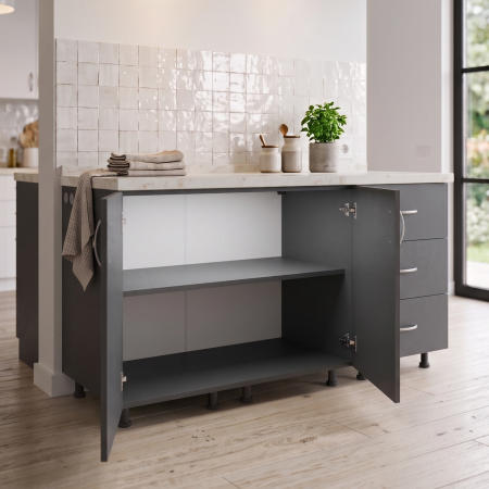 Set inferior de bucătărie AlexaMob C397 gri antracit, 120 cm, cu două uși, trei sertare și blat [1]